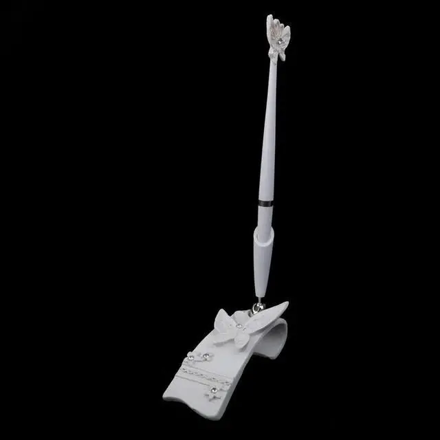 Alt view image 2 of 3 - Rhinestone Decorated White Signing Pen with Holder 16cm Rotatable for Wedding Bridal Engagement Special Days Elegant Accessory