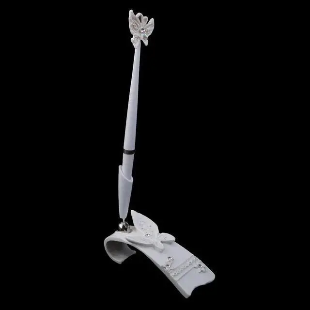 Alt view image 3 of 3 - Rhinestone Decorated White Signing Pen with Holder 16cm Rotatable for Wedding Bridal Engagement Special Days Elegant Accessory
