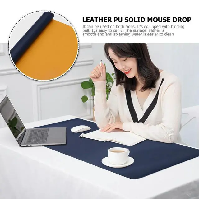 Alt view image 3 of 3 - Large PU Double-Sided Mouse Pad Smooth Desktop Laptop Mat for Home Office Use Yellow Dark Blue