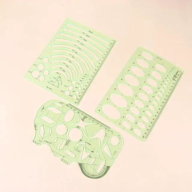 Alt view image 3 of 3 - 1Set Various Shapes Drawing Rulers Transparent Plastic Templates for Architecture Art Design School Office Supplies Light Green