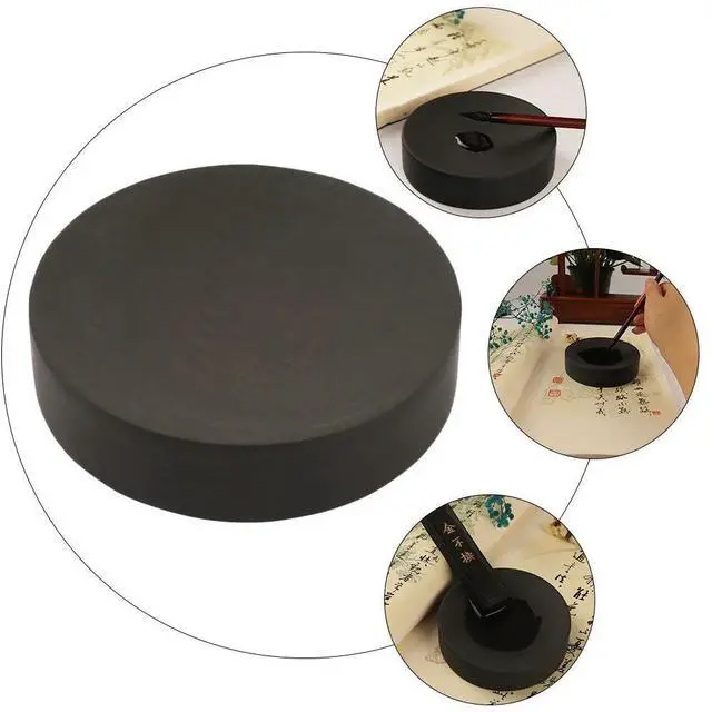 Alt view image 3 of 3 - 4 Inch Calligraphy Round Ink Grinding Stone for Sumi Painting Calligraphers Beginners Light Authentic Inks
