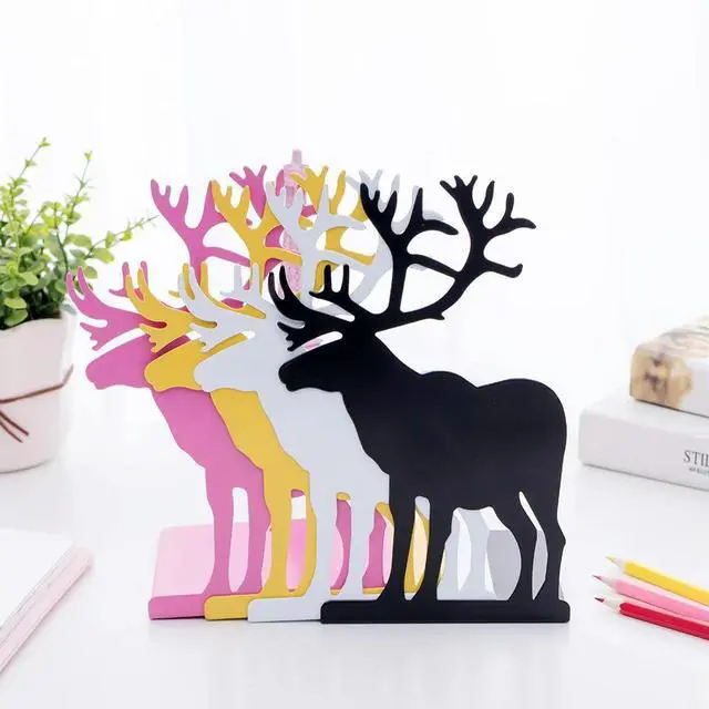 Main image of 1Pair Stylish Elk Design l Book Stand Bookend for Books Magazines Files Desktop Organization Sturdy Holder Home