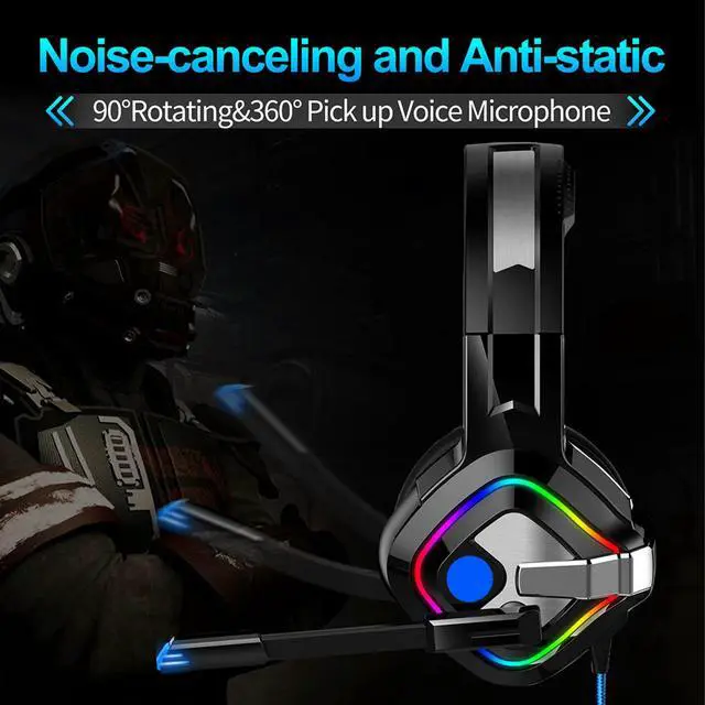Alt view image 2 of 3 - Blue LED Game Headset Wired 50Mm Driver 7.1 Channel Noise Canceling Rotatable Rgb Light Bass Gaming Headphones Microphone
