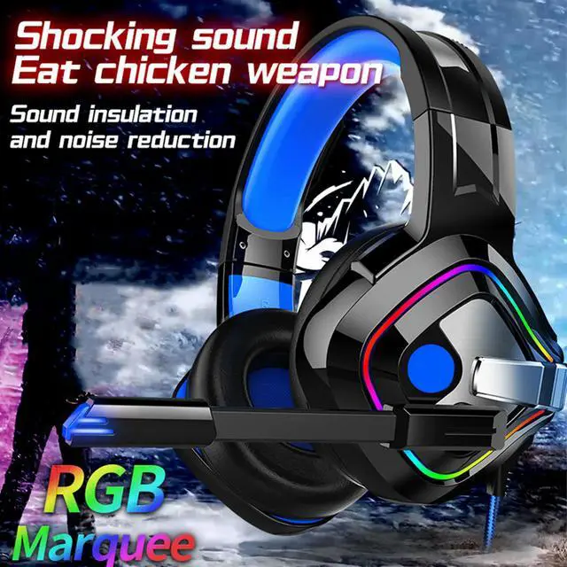 Alt view image 3 of 3 - Blue LED Game Headset Wired 50Mm Driver 7.1 Channel Noise Canceling Rotatable Rgb Light Bass Gaming Headphones Microphone