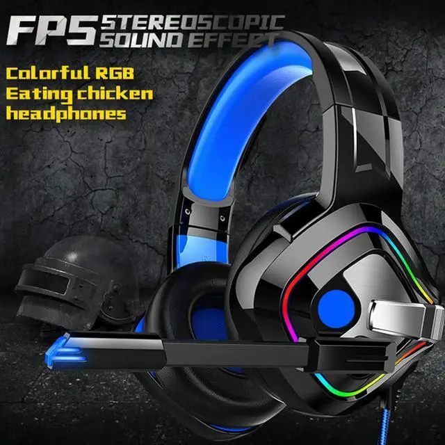 Main image of Blue LED Game Headset Wired 50Mm Driver 7.1 Channel Noise Canceling Rotatable Rgb Light Bass Gaming Headphones Microphone