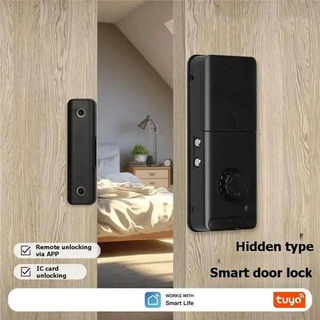 Alt view image 3 of 3 - Tuya Door Lock Bluetooth IC Card Access Keyless Entry No-Drill Motorized For Wooden Doors Invisibles