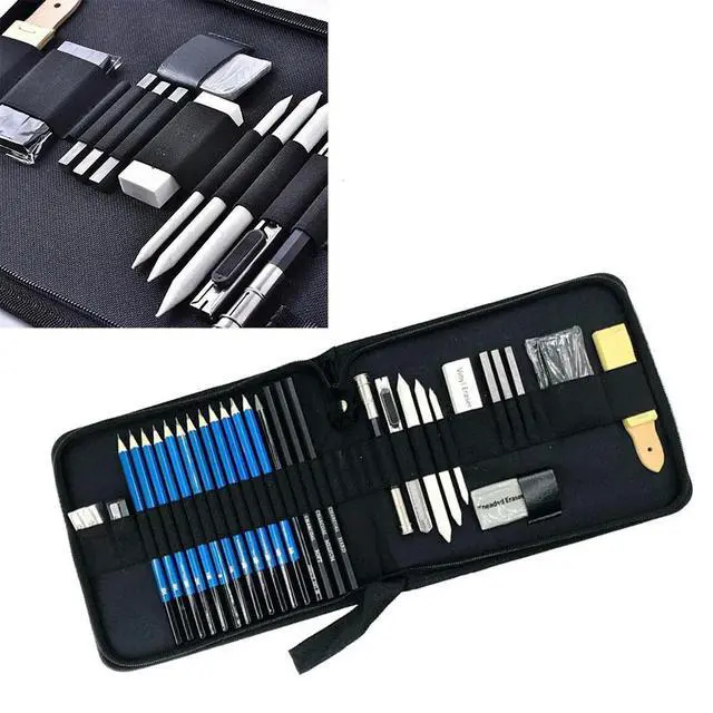 Alt view image 3 of 3 - sketch pencils set drawing pencils kit beginner pencils kit wooden pencils set sketching pencils kit