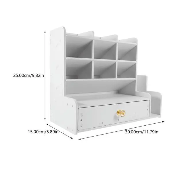 Alt view image 2 of 3 - Desk Organizer Multi-Functional Pen Holder Desktop Stationery Box Compact Wooden Office Desk Rack for Study