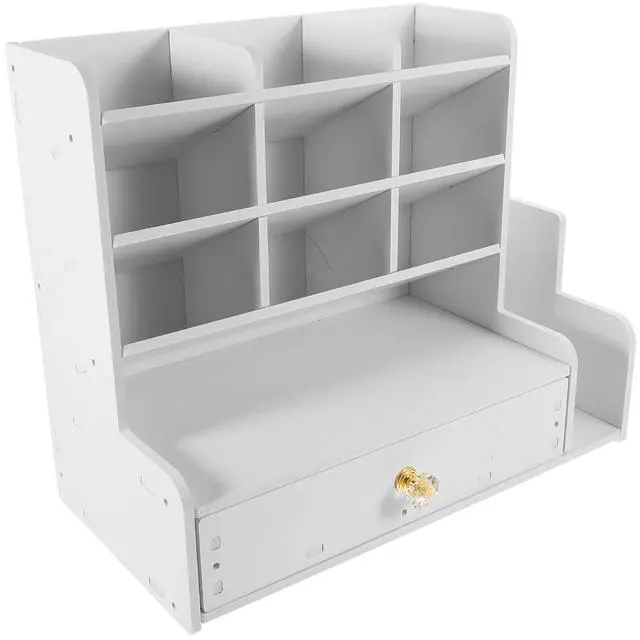 Alt view image 3 of 3 - Desk Organizer Multi-Functional Pen Holder Desktop Stationery Box Compact Wooden Office Desk Rack for Study