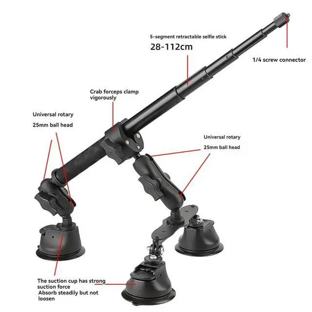 Alt view image 2 of 3 - Car Suction Cup Mount Kit with Invisible Selfie Stick Ball Head Adapter for X4 X3 Action Camera Accessories