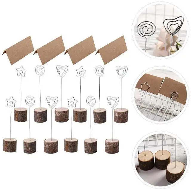 Main image of 60Pcs Wooden Stump Base Desktop Memo Clips Photo Holder Table Number Stand Wedding Party Menu Note Card Clip Reusable Rustic