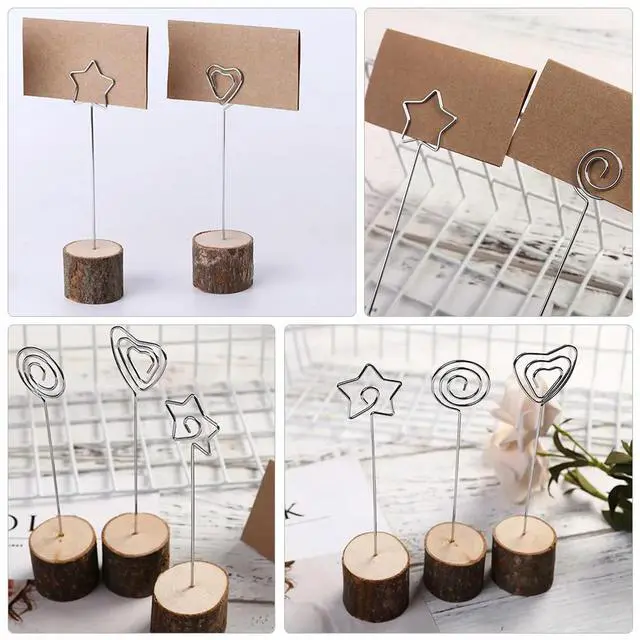 Alt view image 3 of 3 - 60Pcs Wooden Stump Base Desktop Memo Clips Photo Holder Table Number Stand Wedding Party Menu Note Card Clip Reusable Rustic