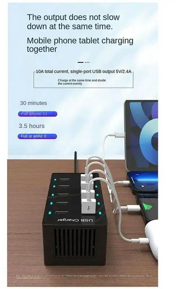 Alt view image 2 of 3 - 6X 50W USB Multiport Fast Charge Hub 10Port Fast Charge Charging Desktop Dock B