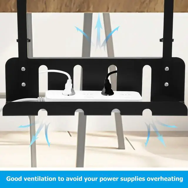 Alt view image 2 of 3 - Under Desk Cable Management Tray Heavy Duty Iron Cord Organizer for Computer Phone Tablet Easy Clamp on No Drill Installation