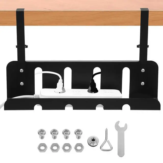 Alt view image 3 of 3 - Under Desk Cable Management Tray Heavy Duty Iron Cord Organizer for Computer Phone Tablet Easy Clamp on No Drill Installation