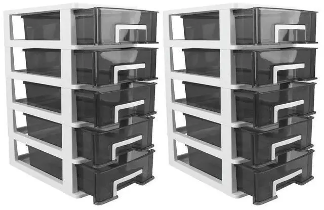 Main image of 2Pcs Desk Organizer 5-Tier Drawer Style Plastic Box for Makeup Stationery Cosmetics Jewelry Sundries Desktop Bathroom