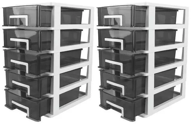 Alt view image 3 of 3 - 2Pcs Desk Organizer 5-Tier Drawer Style Plastic Box for Makeup Stationery Cosmetics Jewelry Sundries Desktop Bathroom