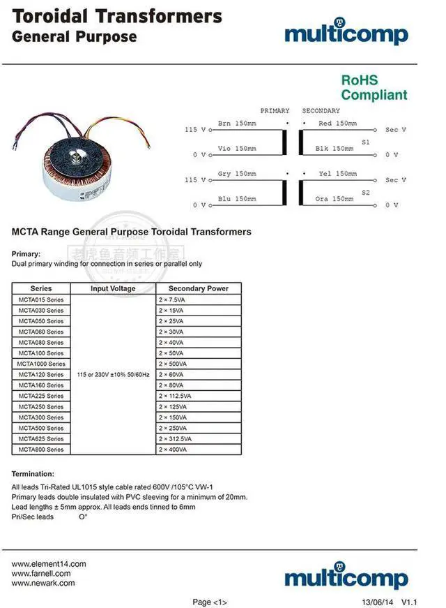 Alt view image 3 of 3 - 80VA dual 15V 2x15v NORATEL porcupine ring cow 80W imported toroidal transformer