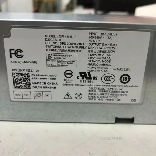 Alt view image 3 of 3 - Power Supply For 200W D200AS-00 DPS-200PB-216 A 0PK64R PK64R
