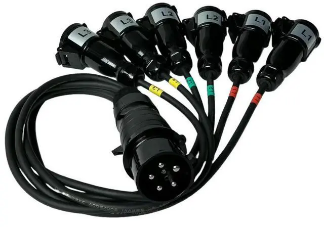 Main image of 1Meter 32A 5Pin Male Stage Power Cable 1-to-6 Splitter - Open End Pig Tail Wire for Beam Lights & Stage Lighting