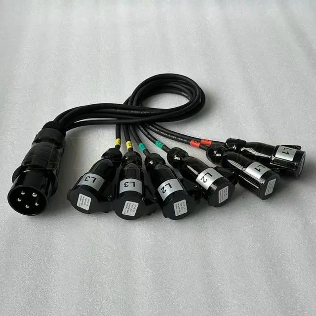 Alt view image 2 of 3 - 1Meter 32A 5Pin Male Stage Power Cable 1-to-6 Splitter - Open End Pig Tail Wire for Beam Lights & Stage Lighting