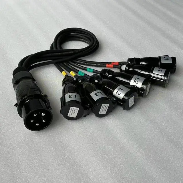 Alt view image 3 of 3 - 1Meter 32A 5Pin Male Stage Power Cable 1-to-6 Splitter - Open End Pig Tail Wire for Beam Lights & Stage Lighting