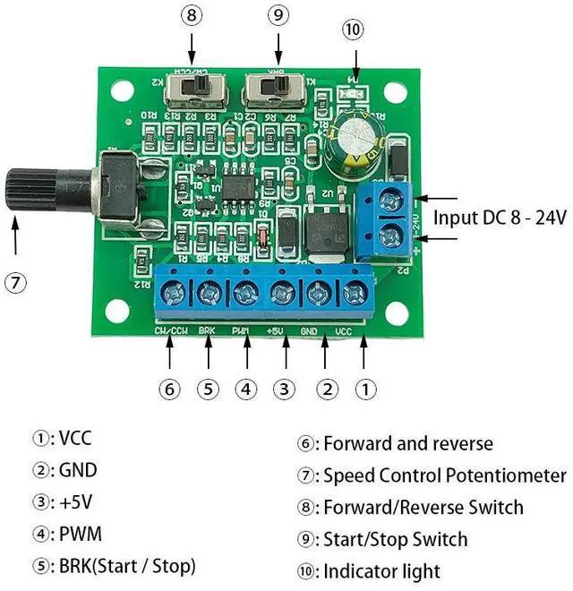 Alt view image 2 of 2 - Brushless DC Motor Speed Controller 8-24V PWM Speed Control Board Electronic Component for Hobbyists And Practitioners