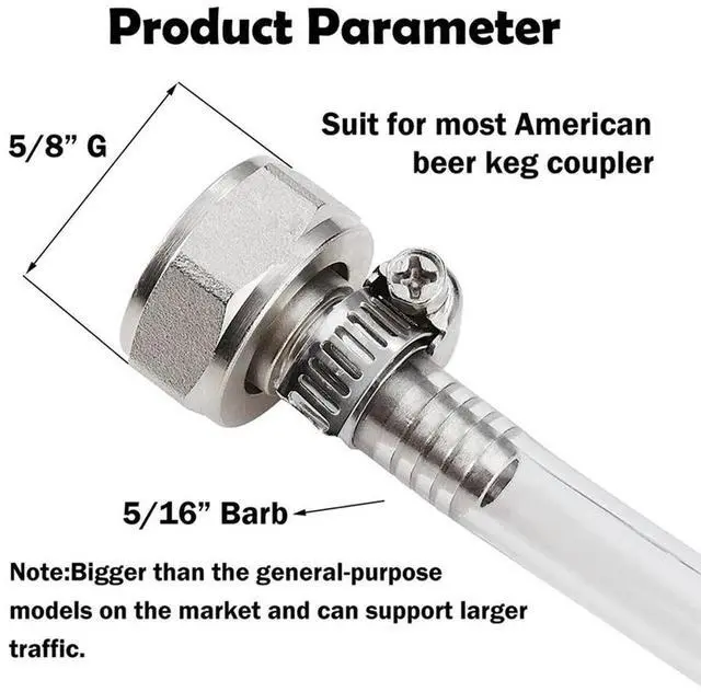 Main image of 2PCS Stainless Steel Beer Keg Coupler Fitting,Beer Line Connector Kit,Hex Nut 5/8 Inch G Thread x 5/16 Inch Barb