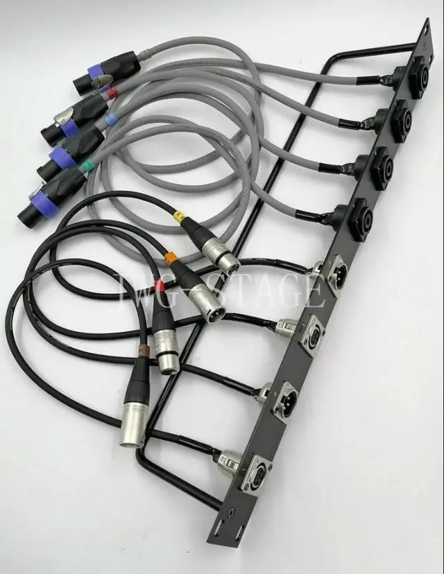 Main image of Customized 8-Way 1U Cabinet Xlr Audio Jumper Rack, Thickened Aluminum Alloy Brushed 8-Hole Panel Audio Sheath Cable