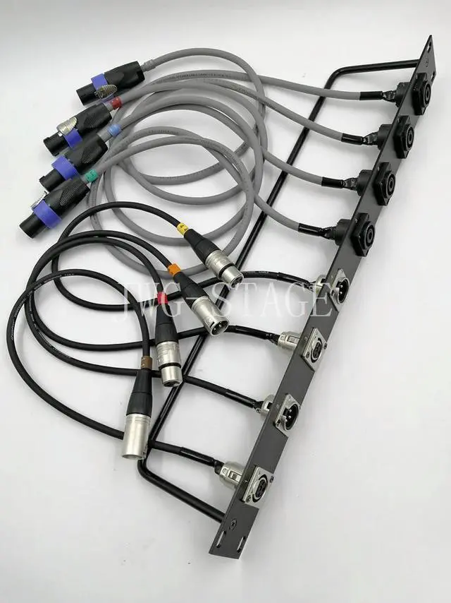 Alt view image 2 of 3 - Customized 8-Way 1U Cabinet Xlr Audio Jumper Rack, Thickened Aluminum Alloy Brushed 8-Hole Panel Audio Sheath Cable