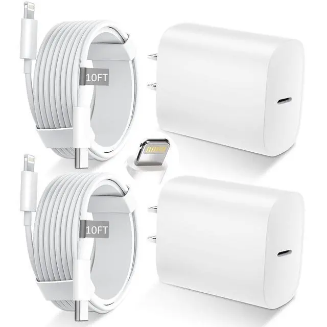 Main image of iPhone 14 13 12 11 Charger Fast Charging 20W USB C Charger Type C Charger Fast Charging Block with 10FT Long USB C to Lightning Cable for iPhone 14/13/12/12 Pro Max/11/Xs Max/XR/X 2 Pack
