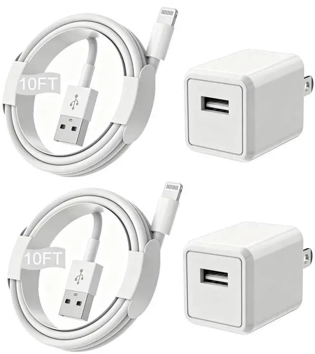Main image of iPhone Charger Extra Long 2 Pack 10FT Lightning Cable Cube i Phone 12 Charger Charging Transfer Cord Cable with USB Plug Wall Charge Block Travel Adapter for iPhone 14/13/12/11/SE2022/8/7/XS/XR/X/iPad