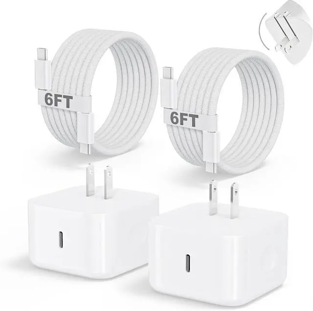 Main image of iPhone 17 Charger Fast Charging USBC Charger 2 Pack 40W Foldable Dynamic USB C Power Adapter with 60W Max 6FT USB C Cable Woven Cord for iPhone 17 Air/17 Pro Max/16/16 Pro/15/iPad Pro/Air/Mini