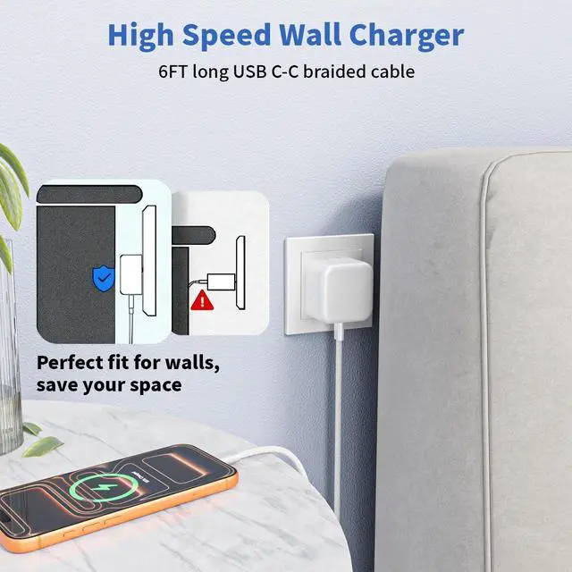 Alt view image 4 of 7 - iPhone 17 Charger Fast Charging USBC Charger 2 Pack 40W Foldable Dynamic USB C Power Adapter with 60W Max 6FT USB C Cable Woven Cord for iPhone 17 Air/17 Pro Max/16/16 Pro/15/iPad Pro/Air/Mini