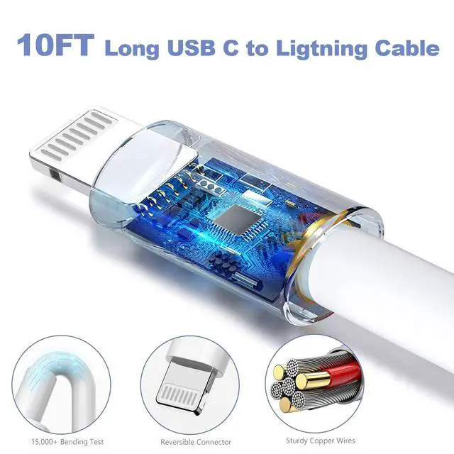Alt view image 4 of 7 - Fast Charger iPhone 10FT iPhone Charger Long 10Feet Fast Charger USB C to Lightning Cable Cord 2Pack Type C Wall Charger Box Block Plug for iPhone 14/14 Pro Max/14 Plus/13/13 Mini/12/11/X/XR/SE