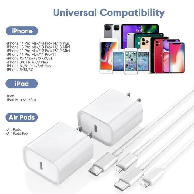 Alt view image 6 of 7 - Fast Charger iPhone 10FT iPhone Charger Long 10Feet Fast Charger USB C to Lightning Cable Cord 2Pack Type C Wall Charger Box Block Plug for iPhone 14/14 Pro Max/14 Plus/13/13 Mini/12/11/X/XR/SE