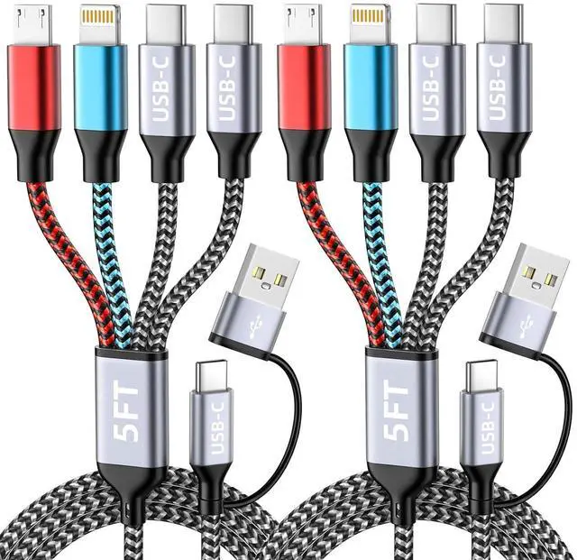 Main image of Dual USB-C 4IN2 Multi Charging Cable USB C Cable for iPhone Series 5FT | USB C iPhone Charger Cord Charging Cords for Multi Devices CarPlay Phone Charger Travel Essentials Car Accessories