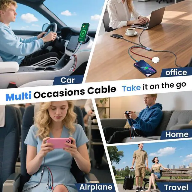 Alt view image 5 of 7 - Dual USB-C 4IN2 Multi Charging Cable USB C Cable for iPhone Series 5FT | USB C iPhone Charger Cord Charging Cords for Multi Devices CarPlay Phone Charger Travel Essentials Car Accessories