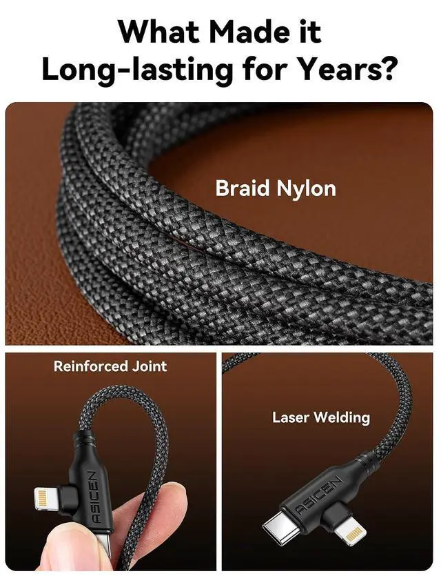 Alt view image 5 of 7 - 100W PD 2 in 2 Multi Charging Cable 6ft Braided USB C to 90°Lightning Cable 5A Fast Charging with USB A/C to C/L for iPhone Series/MacBook/iPad/Galaxy/Switch 2 Multi Chargers (2 Black 6Ft)