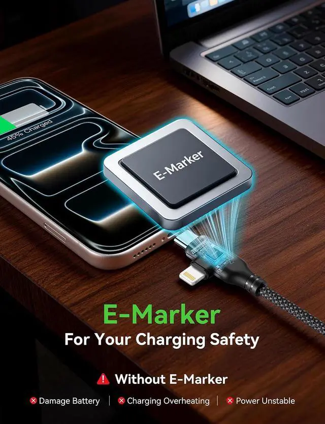 Alt view image 7 of 7 - 100W PD 2 in 2 Multi Charging Cable 6ft Braided USB C to 90°Lightning Cable 5A Fast Charging with USB A/C to C/L for iPhone Series/MacBook/iPad/Galaxy/Switch 2 Multi Chargers (2 Black 6Ft)