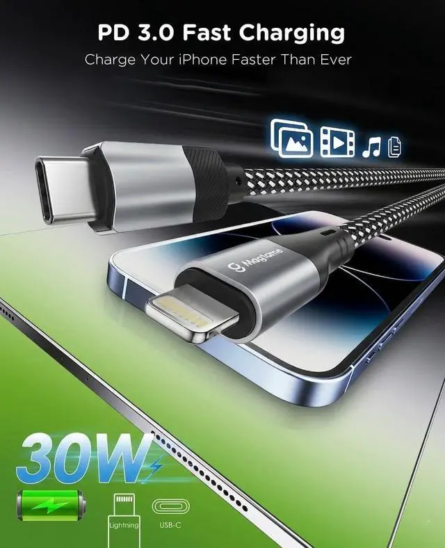 Alt view image 3 of 7 - 5FT Coiled Magnetic USB C to Lightning Cable Self Winding Charger | Silver-Black Braided Type C to Lightning Charging Cord Anti Tangling for Car Desk Bed Compatible with iPhone 14 13 12 11
