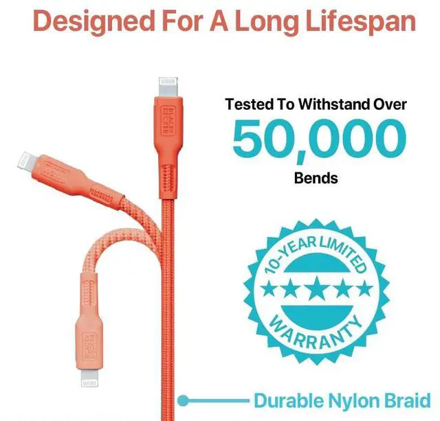 Alt view image 2 of 7 - Lightning to USB Cable - Fast Compatible iPhone Lightning Cable - Durable Braided iPhone Charger Cord - for Travel and Daily Use - Multiple Color + Length Options - 9ft