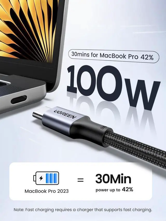 Alt view image 2 of 7 - USB C to USB C Cable 100W 2-Pack USB C Charger Cable for iPhone 17/17 Air/17 Pro/17 Pro Max/16 MacBook Pro iPad Pro XPS Galaxy S25/S24/S23 Ultra Switch Pixel 3.3FT Black