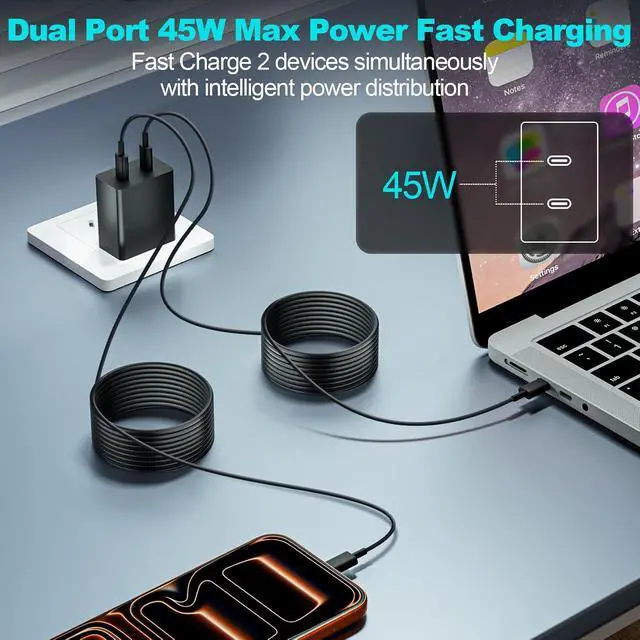 Alt view image 6 of 7 - iPhone 17 16 15 Charger Fast Charging 45W Fast Dual Port USB C Charger Block 2Pack Quick iPhone USB C Phone Wall Charger 6FT Type C Charging Cord for iPhone17 Pro/17 ProMax/17Air/16 Pro/16e/15/15 Plus