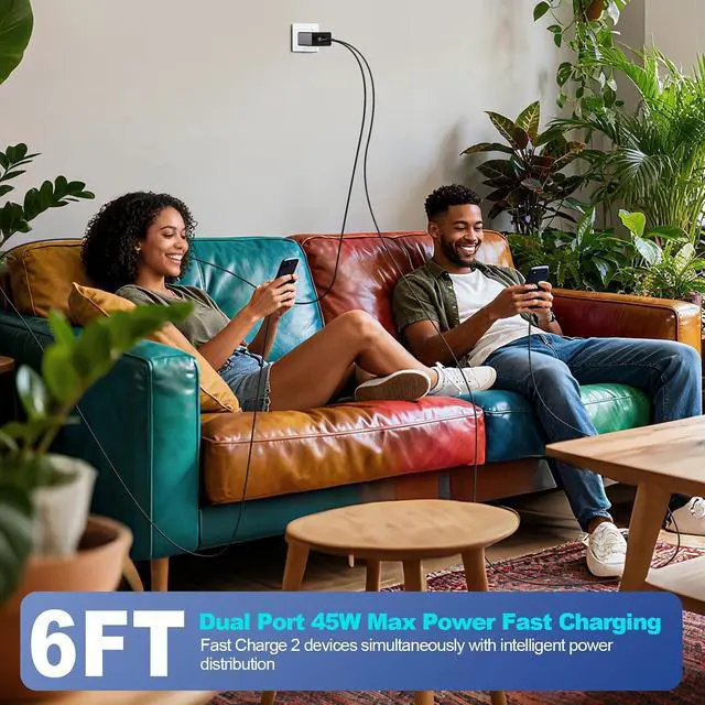 Alt view image 7 of 7 - iPhone 17 16 15 Charger Fast Charging 45W Fast Dual Port USB C Charger Block 2Pack Quick iPhone USB C Phone Wall Charger 6FT Type C Charging Cord for iPhone17 Pro/17 ProMax/17Air/16 Pro/16e/15/15 Plus