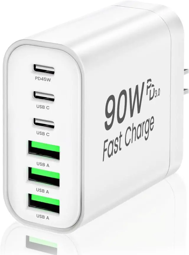 Main image of 90W GaN USB C Charger Block 6-Port USB C Wall Charger Fast Charging 45W PD Power Adapter for iPhone 17Pro Max/ Galaxy S24 Ultra/Tabs/MacBook Air/iPad Pro for Home Travel