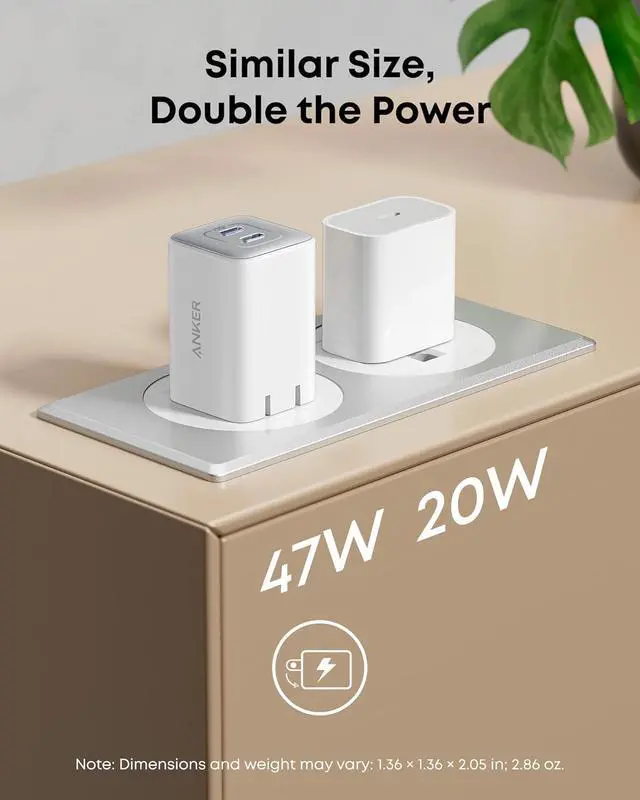 Alt view image 5 of 6 - Nano 47W Fast Charger USB C 2-Port Compact Foldable USB C GaN Charger for iPhone 17/16 Galaxy Pixel Compatible with MagSafe (White)