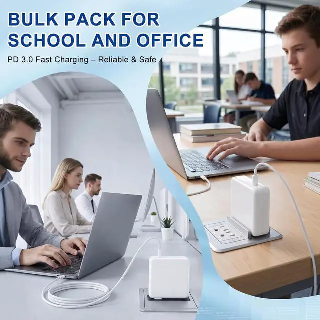 Alt view image 7 of 7 - Mac Book Air Charger - 96W USB C Charger Fast Charger for MacBook Pro M1 M2 M3 M4 Ipad Pro Smart Phone and All USBC Device Extra a Storage Bag for Travel/School/Business Trip