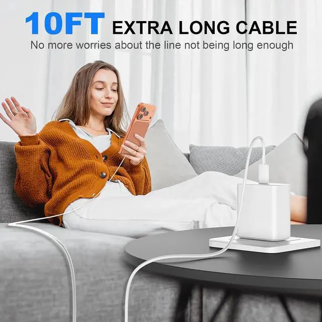 Alt view image 6 of 6 - Fast Charger USB C Charger iPhone Type C Charger 10 FT USB C to USB C Cable Fast Charging Cord 45W Phone Chargers iPhone USBC Charger Block for iPhone 17 Air/17 Pro/17 Pro Max/16 15 Pro Max/iPad Pro