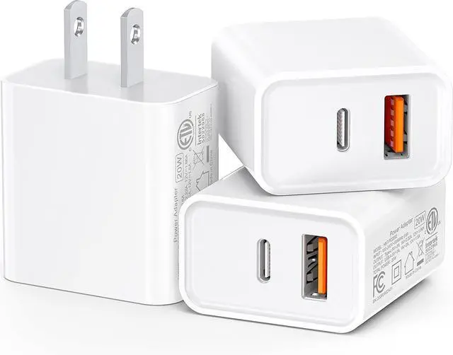 Main image of 3-Pack USB C Wall Charger 20W Durable Dual Port QC+PD 3.0 Power Adapter ETL Certified Type C Fast Charging Block for iPhone 14/15/16/17 Pro/Pro Max/Plus/iPad Pro and More White